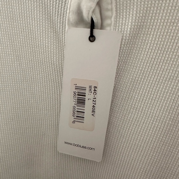 🆕 Bobi Waffle Knit Cropped Henley Tee in White - Picture 8 of 8